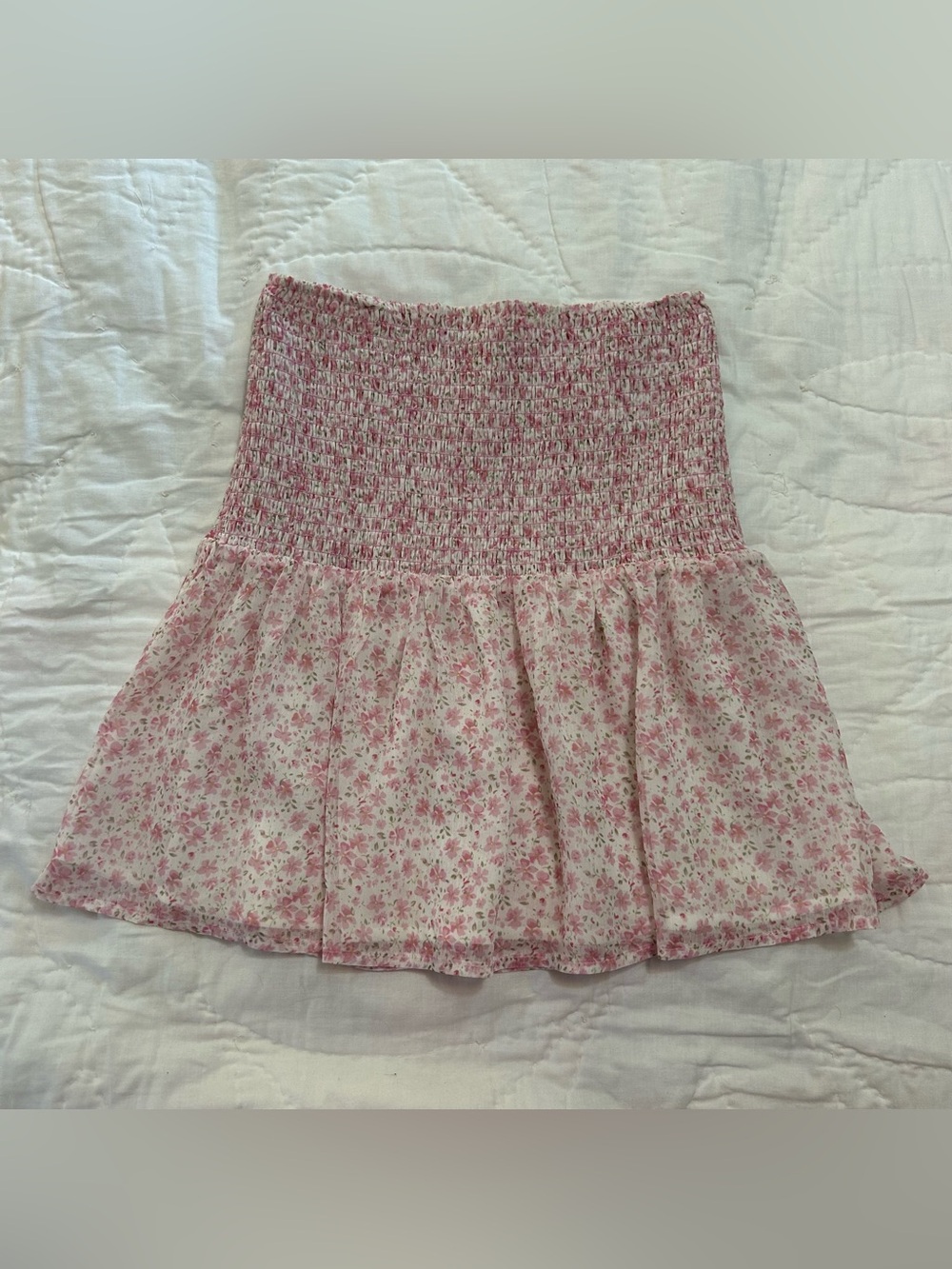 Strapless Sheer babydoll tube top Womens S Pink Ditsy Floral Chiffon Cottagecore